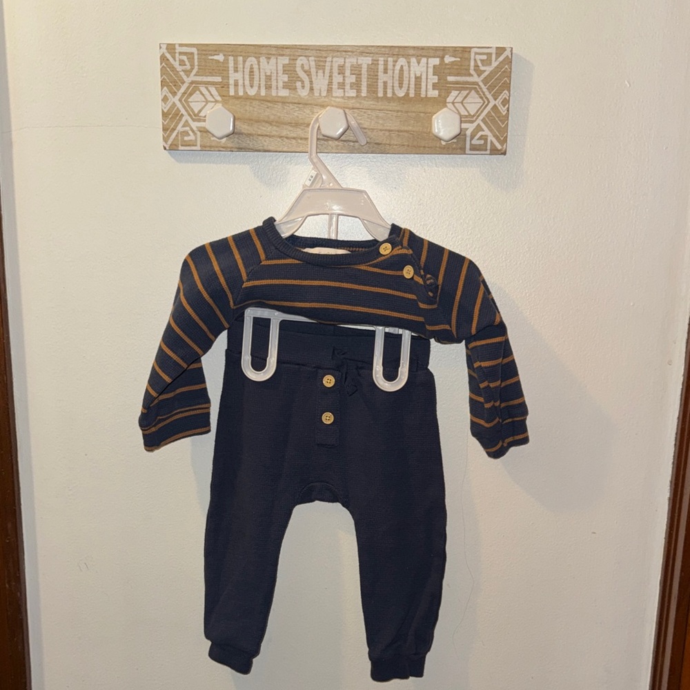Rachel Zoe Navy and Brown Striped Baby Set